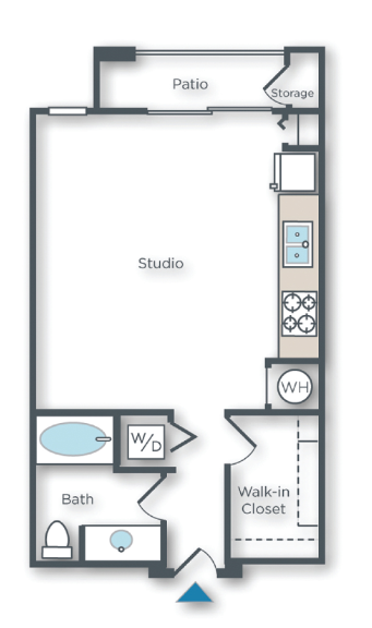 Floor plan for studio, 1 bath, 563 sqft